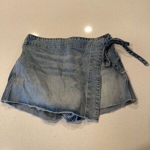 Free People Blue Denim Skorts with Wrap Design
